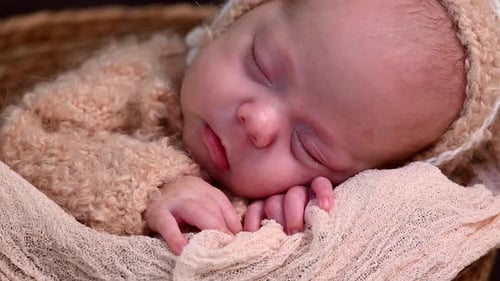 Sleeping Infant Wrapped in Cozy Knit Blanket