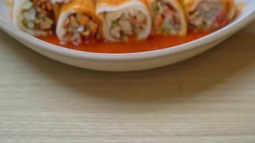 fresh spring roll with crab and sauce and vagetable - healthy food style