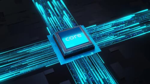 Digital CPU Core with Glowing Data Flow Animation
