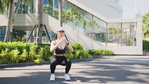 Athletic Woman Doing Squats in Urban Setting