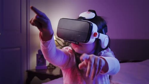 Girl Experiencing Virtual Reality in Her Bedroom
