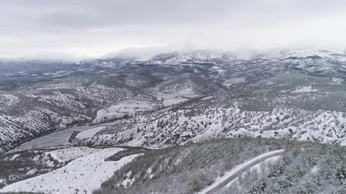 Snowy Mountain Range Aerial View