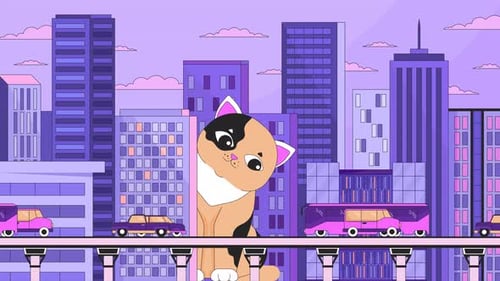Giant Cat Watching Over City Highway Line 2D Animation