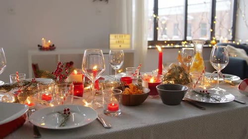 Winter Holidays, Dinner Party and Celebration Concept - Christmas Table Serving At