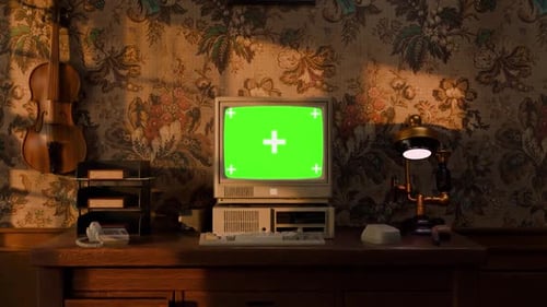Retro Computer Monitor Green Screen Zoom In