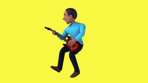 Fun 3D cartoon casual character playing guitar (with alpha channel)
