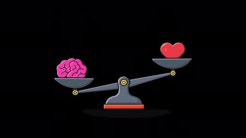 Animated Brain and Heart on Balance Scale. Mind Logic and Emotion Concept Video - Transparent