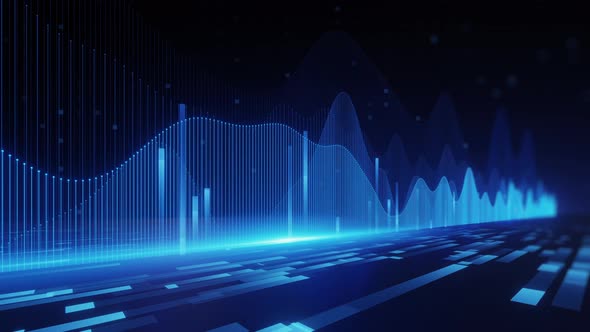 Futuristic Blue Digital Data Waves and Bar Graph Background ...
