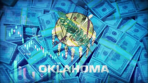Oklahoma State Flag and Money with Glitch Financial Data