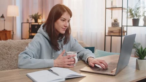 Woman Working at Laptop in Home Environment