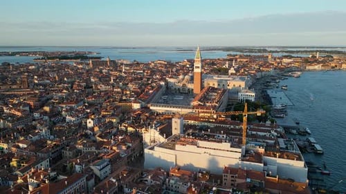 Venice City Aerial View of St Mark's Square Basilica and Doge's Palace Italy