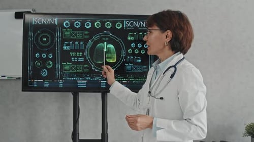 Doctor Presenting Lung Scan on Screen