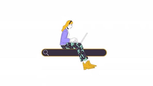 Female programmer on search bar line 2D character animation