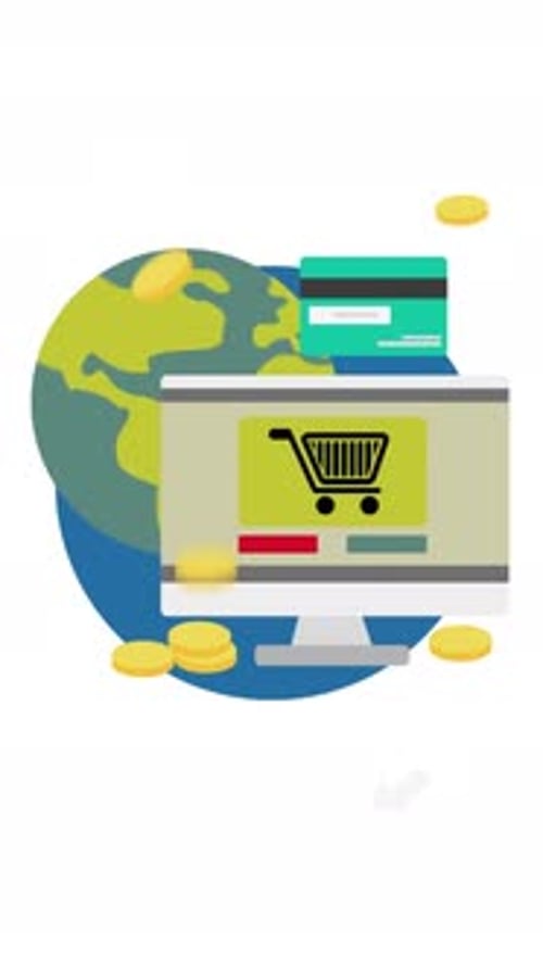 Global E-commerce Digital Payment Concept Animation