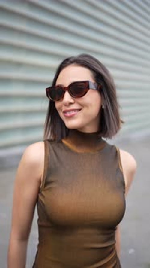Medium Shot Portrait of an Attractive Woman in the City Cheerful Fashion