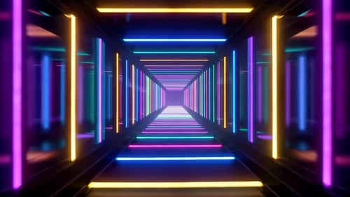 Infinite Neon Light Tunnel Journey Abstract Background