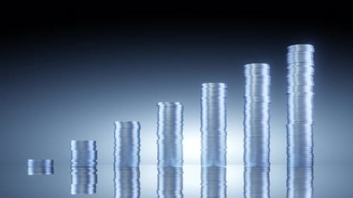 graph and rows of money coins