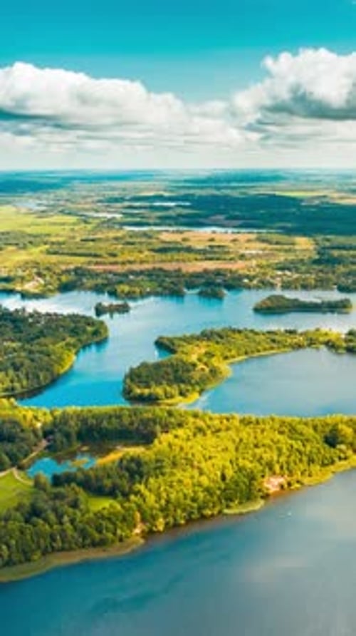 Vertical Vertical Shot Time Lapse Dronelapse Hyperlapse Aerial View Of Island In Autumn Morning