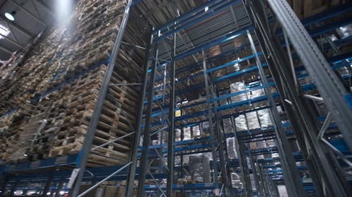 Pallets and Shelves in Empty Warehouse Storage Interior