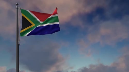 Realistic South African Flag Waving Animation on Flagpole