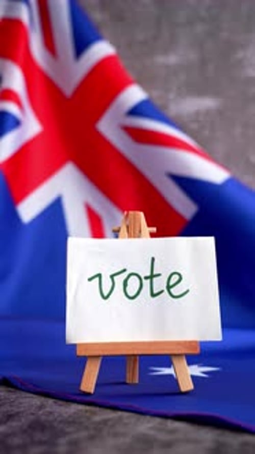 Aussie Flag Near Text VOTE for Electoral Campaigns Minimalist Patriotic Message Board with VOTE and