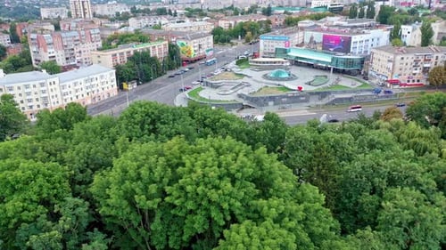 City bird eye view. Aerial view from flying drone of city park