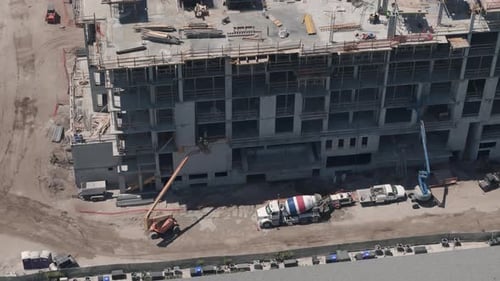 Aerial Wide View A Big Construction Site Worker Doing Construction Work