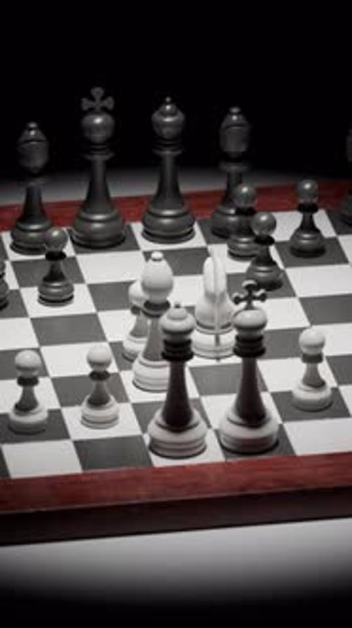 Chess Pieces on Chessboard in Dark