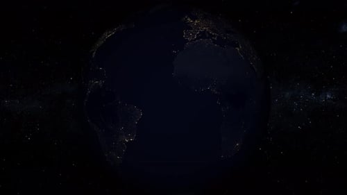 Spinning Earth Globe with Illuminated City Lights in Space