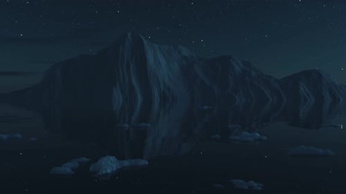 Serene Night Sky Camera Movement Over Frozen Mountains