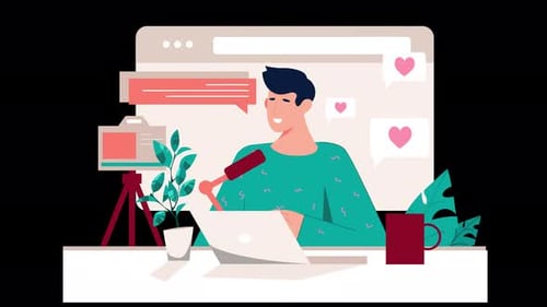 Hombre trabajando en una computadora portátil con una cámara y plantas en una configuración moderna