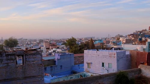 blue city view from mountain top at morning video is taken jodhpur rajasthan india.