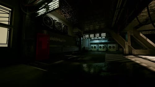 Empty Cosmic Station Uninhabited Spaceport with Bleak Blue Glow