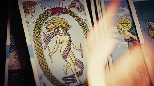 Colorful Tarot Cards with Candle Light