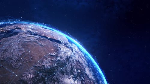 Futuristic Global Network Over Spinning Earth Animation
