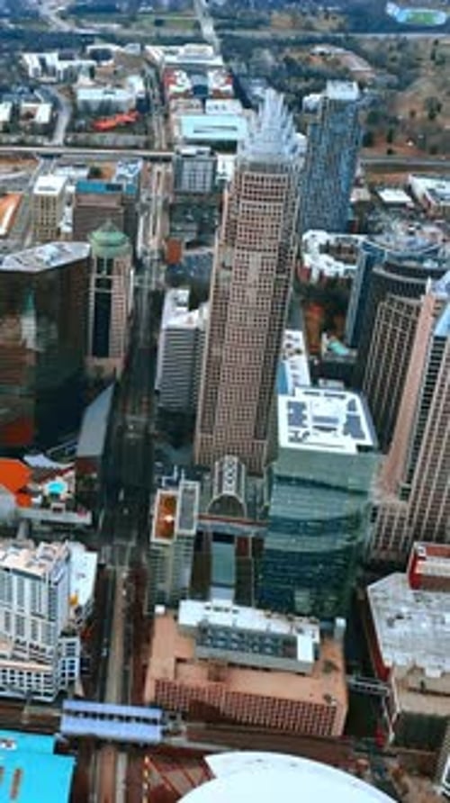 Ensemble of high-rise buildings in the architecture of Charlotte, NC downtown.