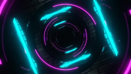 Cyan And Pink Neon Cylindrical Mirror Tunnel Background Vj Loop In HD