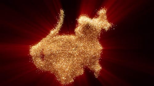 Gold Glitter Particles Rat Chinese Zodiac On Alpha