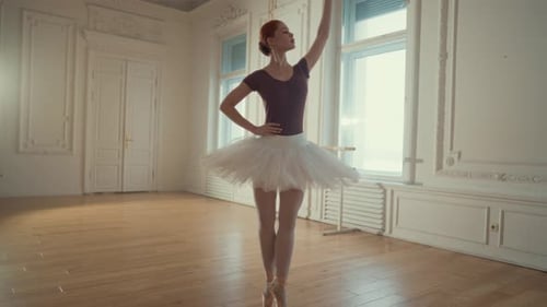 Elegant Ballerina Dancing in Bright Studio