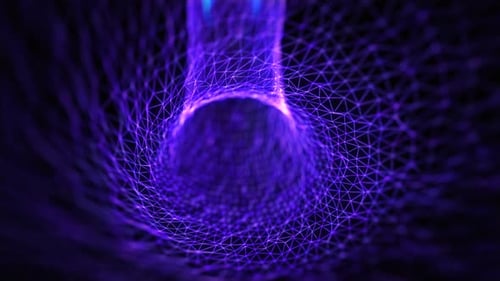 Endless flight through a neon sci-fi tunnel of colorful wires in the space. Seamless VJ loop