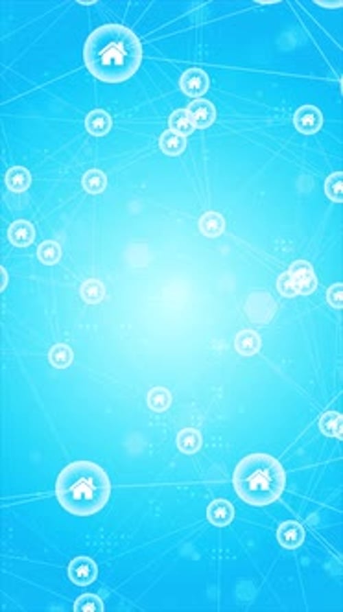 Floating Home Icons in a Connected Geometric Network Background
