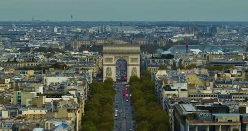 France Paris Aerial View Triumphal Arch in Champs Elysees with SacreCoeur Basilica Church in the