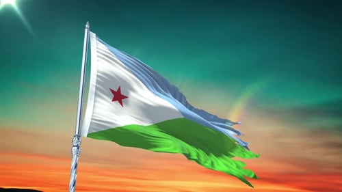 Djibouti Flag Waving in Realistic 3D Animation