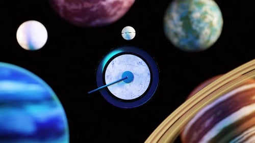 3D Animation Loop of Dynamic Lever Hitting Ball Against Space Solar System