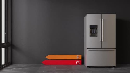 Moderner Kühlschrank mit Energieeffizienzkennzeichen