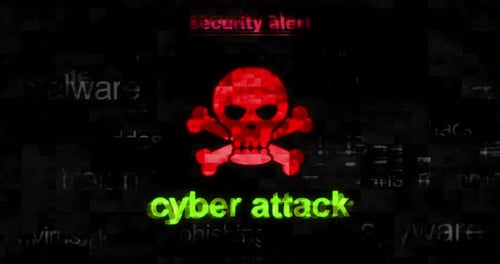 Cyberangriff mit Totenkopfsymbol, nahtlose Schlaufe