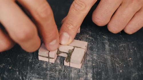 Miniature Brick Oven Chimney Construction with Tiny Trowel