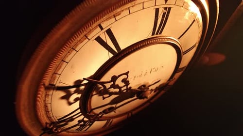 Vintage Clock Dial with Roman Numerals and Fast Moving Time