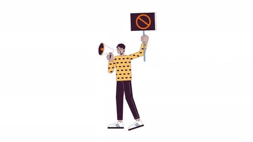 Flat Design Animation of Person Protesting with Megaphone