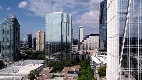 Aerial Upward View of Modern Skyscrapers in Midtown Atlanta, Georgia